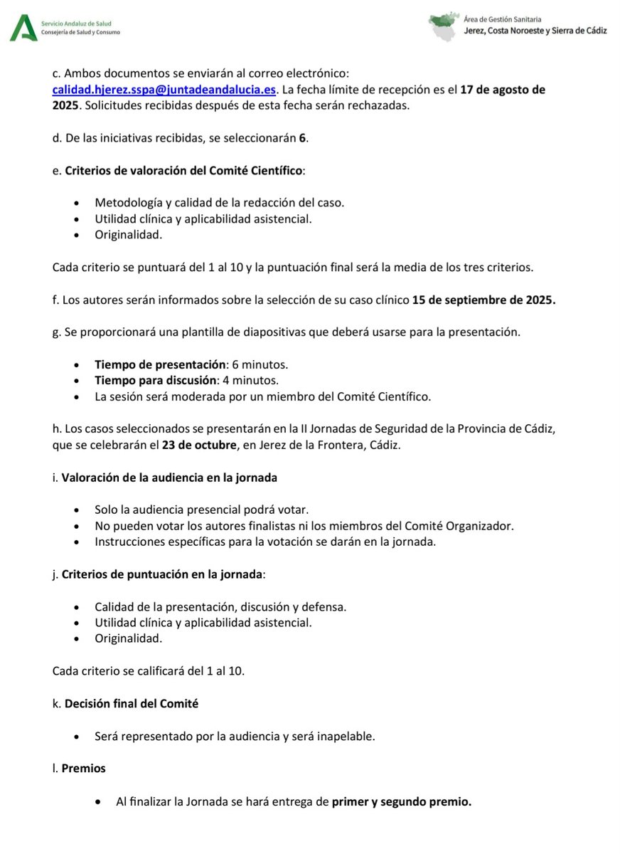 🏆 ¡Premio a la mejor iniciativa de #seguridaddelpaciente!
🗣️<a href="/ags_nortecadiz/">AGS Jerez, Costa Noroeste y Sierra de Cádiz</a>  te invita a participar en las #IIJornadasProvincialesdeSeguridaddelPaciente con prácticas innovadoras
⁉️¿Información? Contacta con
✉ calidad.hjerez.sspa@juntadeandalucia.es
#SomosAreaJerezCostaSierra