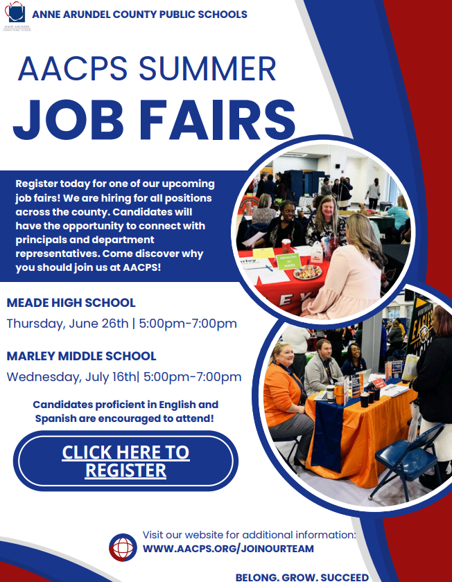 📢JOIN OUR TEAM! 
Looking for a fresh start or the next step in your career? AACPS is HIRING — and we want YOU to be part of our amazing team! 
All positions available 📣
Bilingual in English &amp; Spanish? We’d LOVE to meet you!
REGISTER NOW!
aacps.org/joinourteam