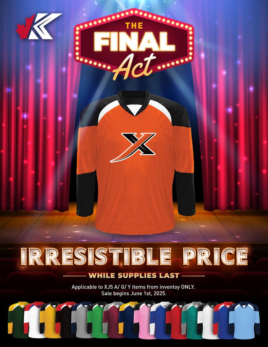 🔥 Gear up with the XJ5 Jersey at an irresistible price! 🔥

Available for Adult, Goalie, and Youth sizes — but only while supplies last! Don’t miss out on this exclusive inventory sale.

🗓️ Sale starts June 1st, 2025.

Get yours and play in style! 🏒✨
