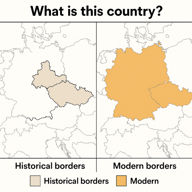 ChatGPT absolutely nailing my request of "could you create a politically and historically accurate diagram of a European country showing its historical borders (during an Empirical period for what we now call that country) compared to how it looks today?"