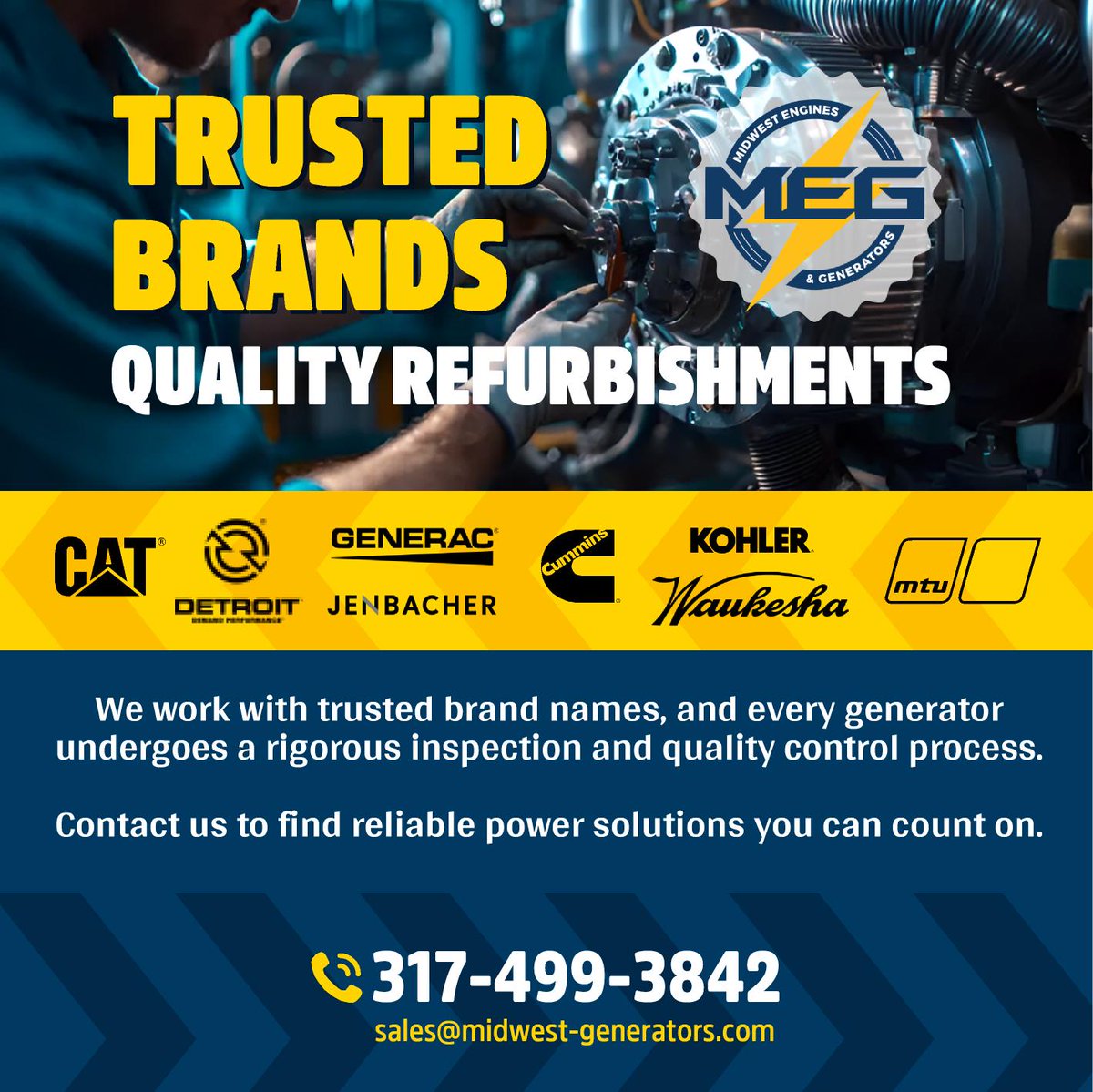 midwestgens's tweet image. TRUSTED BRANDS. QUALITY REFURBISHMENT 
We work with trusted names like Caterpillar, Cummins, Kohler and more. Each generator goes through our thorough inspection and quality control process. 
#TrustedBrands #RefurbishedPower #GeneratorExperts #MidwestEngines&amp;amp; Generators