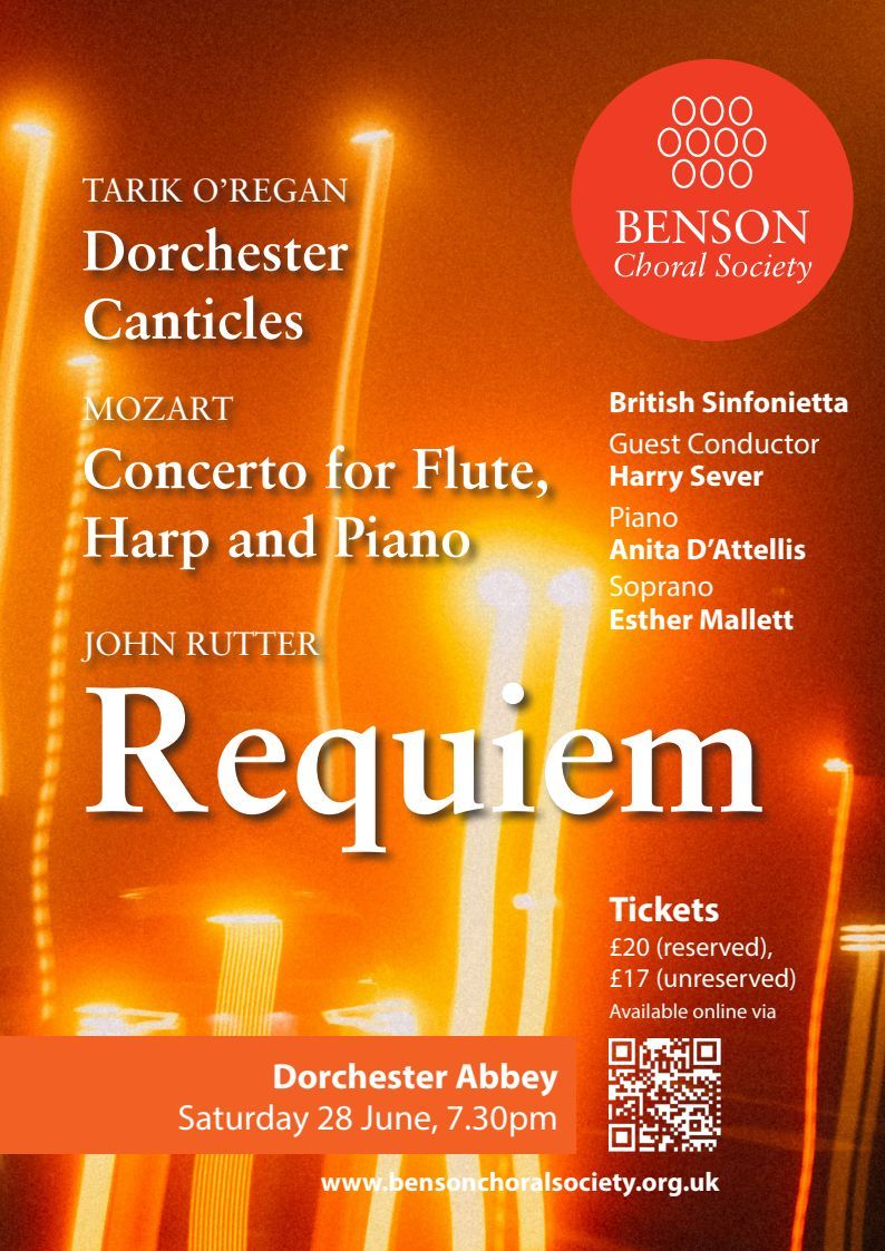 Guest conductor Harry Sever directs Benson Choral Society &amp; Members of British Sinfonietta for a performance of Rutter's beautiful Requiem. Tickets on Sale Here for this Gorgeous Summer Evening of Music buff.ly/G5Esi5w #Oxfordshire #DorchesterAbbeyEvents #