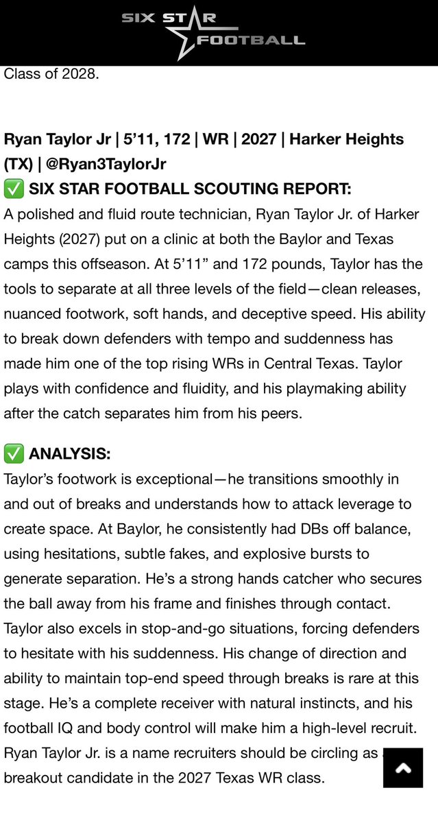 Ryan Taylor Jr (@ryan3taylorjr) on Twitter photo Thank you <a href="/sixstarfootball/">Six Star Football | PLUS+</a> for the analysis! The job isn’t done!
<a href="/CAMP_HARDY/">Coach Hardy</a> <a href="/samspiegs/">Sam Spiegelman</a> <a href="/GPowersScout/">Greg Powers 🏟️</a> <a href="/R_Brauninger/">Ryan Brauninger</a> <a href="/adamgorney/">Adam Gorney</a> <a href="/ChadSimmons_/">ChadSimmons</a> <a href="/TFloss32/">Todd Glawson</a> <a href="/RivalsLandyn/">Landyn Rosow</a> <a href="/MarkHum7/">Mark Humble</a> <a href="/HHKnights_FB/">Harker Heights Football</a> <a href="/RecruitHeights/">RecruitTheShield</a> <a href="/Centex_Recruits/">CentralTXProspects</a> <a href="/RespectxSports/">R.E.S.P.E.C.TX</a> <a href="/Matt_Stepp817/">Matt Stepp</a> <a href="/dctf/">Dave Campbell's — TexasFootball.com</a> <a href="/TXTopTalent/">TX TOP TALENT</a> Thank you <a href="/sixstarfootball/">Six Star Football | PLUS+</a> for the analysis! The job isn’t done!
<a href="/CAMP_HARDY/">Coach Hardy</a> <a href="/samspiegs/">Sam Spiegelman</a> <a href="/GPowersScout/">Greg Powers 🏟️</a> <a href="/R_Brauninger/">Ryan Brauninger</a> <a href="/adamgorney/">Adam Gorney</a> <a href="/ChadSimmons_/">ChadSimmons</a> <a href="/TFloss32/">Todd Glawson</a> <a href="/RivalsLandyn/">Landyn Rosow</a> <a href="/MarkHum7/">Mark Humble</a> <a href="/HHKnights_FB/">Harker Heights Football</a> <a href="/RecruitHeights/">RecruitTheShield</a> <a href="/Centex_Recruits/">CentralTXProspects</a> <a href="/RespectxSports/">R.E.S.P.E.C.TX</a> <a href="/Matt_Stepp817/">Matt Stepp</a> <a href="/dctf/">Dave Campbell's — TexasFootball.com</a> <a href="/TXTopTalent/">TX TOP TALENT</a>