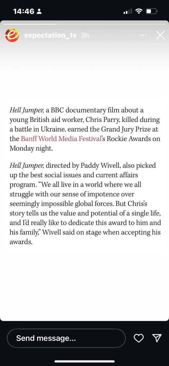 Delighted on Hell Jumper’s double win at Banff World Media Festival including the Grand Jury Prize!