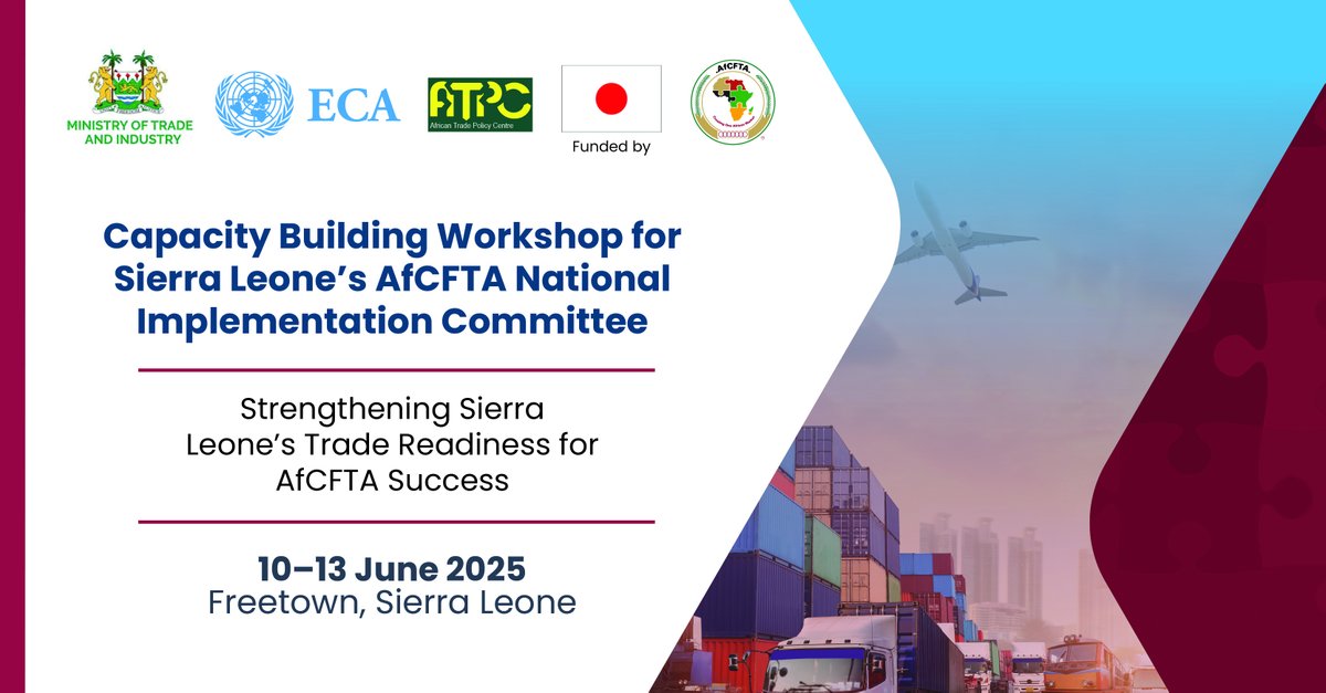 ATPC2's tweet photo. 📍 Happening now in Freetown: 
Sierra Leone’s Ministry of Trade 🇸🇱 launches a 4-day AfCFTA NIC capacity building workshop — with support from @ECA_OFFICIAL @AfCFTA, &amp; @mission_japan 🇯🇵.
#ImplementingAfCFTA #TradeMinistrySL #Customs #Women #Digitalisation https://t.co/wWNftfNQBr