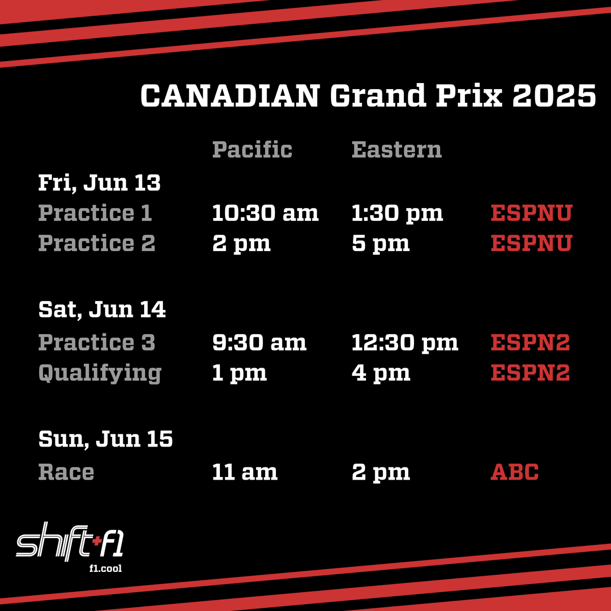 shiftf1podcast's tweet image. When and where to watch this weekend's Canadian Grand Prix in the US!