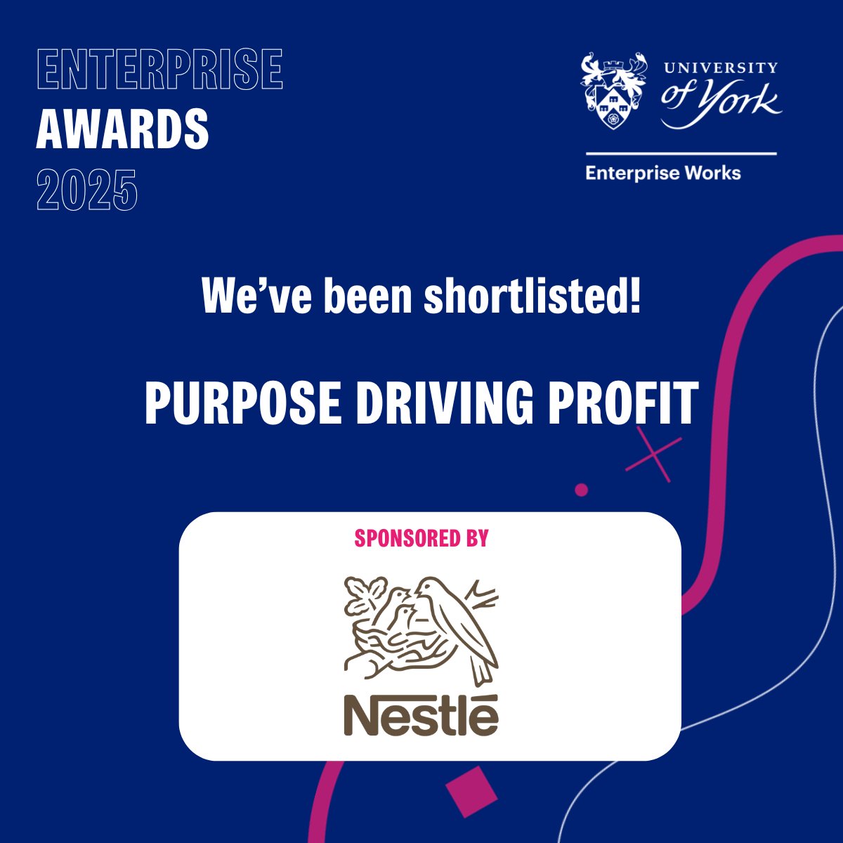 We're proud to share we've been shortlisted for the <a href="/UniOfYork/">University of York</a>  Enterprise Award for the "Purpose Driving Profits" Category, demonstrating our dedication to social and environmental impact whilst achieving profitability. We can’t wait for the awards ceremony on the 26th June!