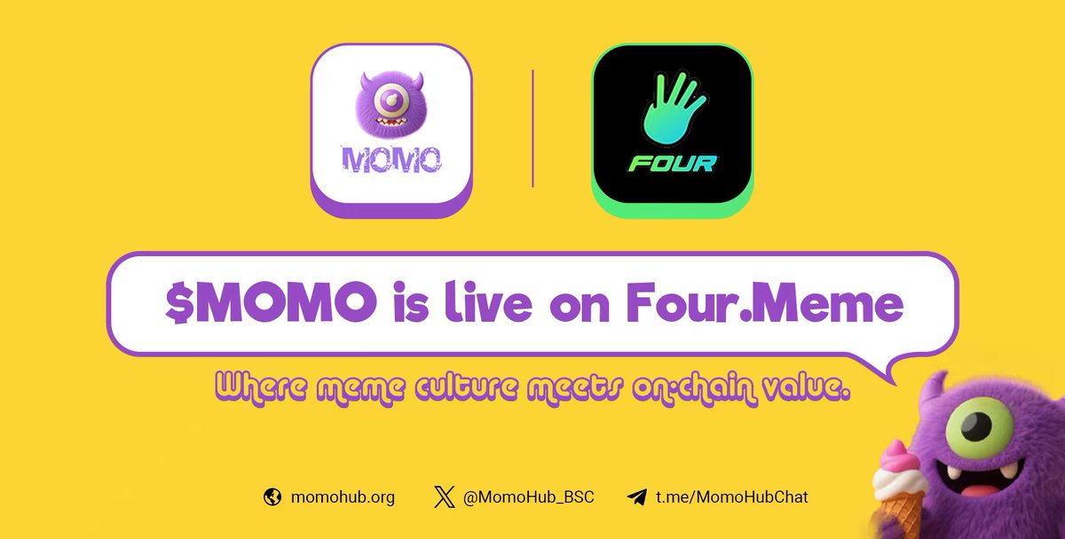IT’S OFFICIAL — $MOMO is now live on <a href="/four_meme_/">Four.Meme</a> 

MomoHub has officially launched.
A new chapter begins — where meme culture meets on-chain participation.
No noise. No overpromise.
Just open launch, real utility, and community-led value.

#FourMeme #MomoHub #MemeToEarn #BNBChain