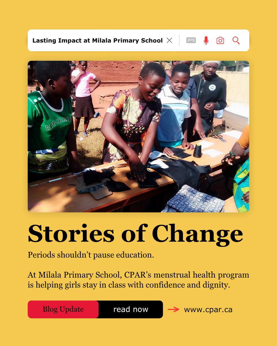 Periods shouldn’t pause education.

At Milala Primary School, CPAR’s menstrual health program is helping girls stay in class with confidence and dignity.

🌸 See how access to knowledge and supplies is changing lives: cpar.ca/post/empowerin…