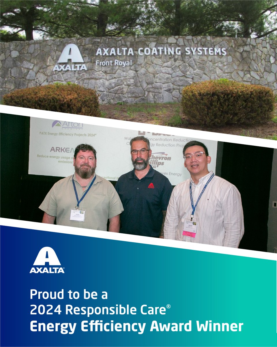 Axalta (@axalta) on Twitter photo Axalta is proud to receive an Energy Efficiency Award from <a href="/AmChemistry/">American Chemistry</a>!
Our Front Royal site was recognized for its nitrogen generator project that cuts CO₂ emissions, reduces energy use, and boosts safety — a win for business and sustainability. 👏 Axalta is proud to receive an Energy Efficiency Award from <a href="/AmChemistry/">American Chemistry</a>!
Our Front Royal site was recognized for its nitrogen generator project that cuts CO₂ emissions, reduces energy use, and boosts safety — a win for business and sustainability. 👏