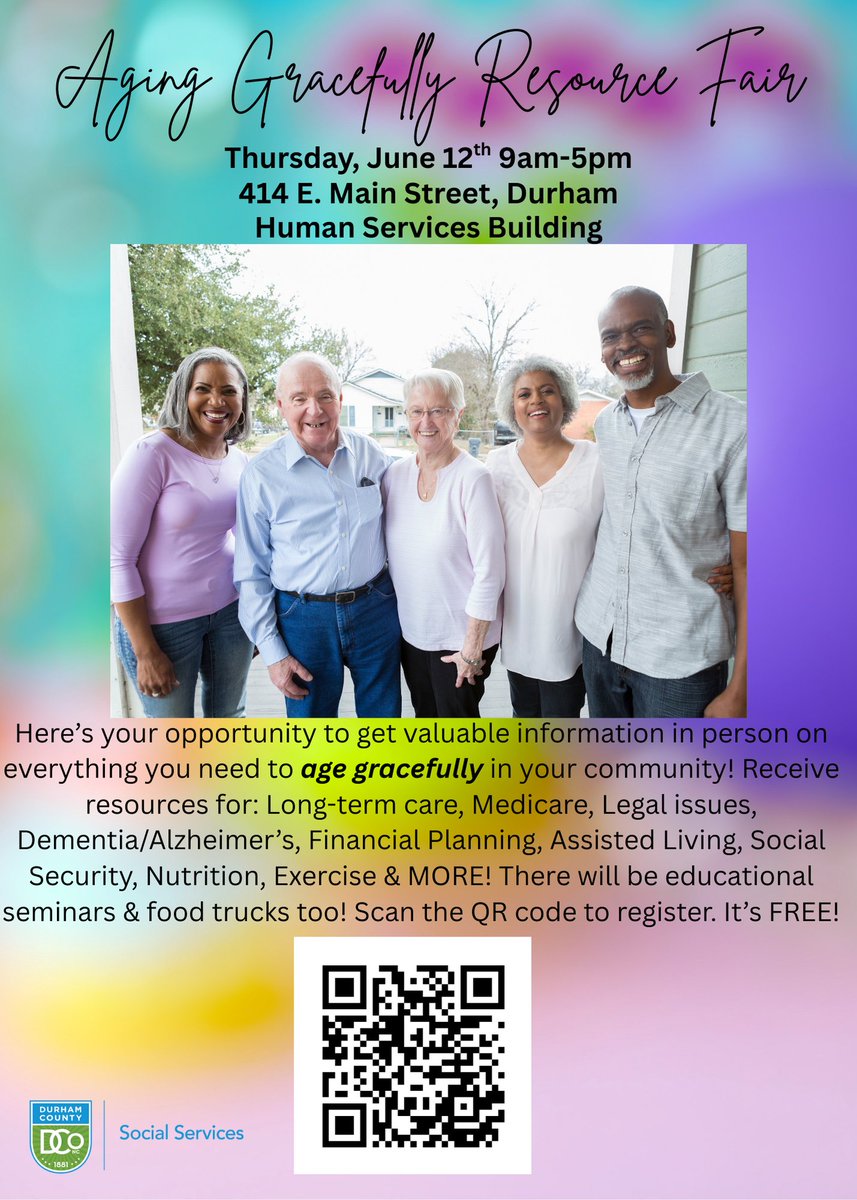 Join us at the Aging Gracefully Resource Fair this Thursday, June 12 from 9am-5pm!

This event will provide a wealth of information via vendors through face-to-face communication, printed materials, and subject specific seminars.

Register now! ➡️ ow.ly/nZpU50W70OC