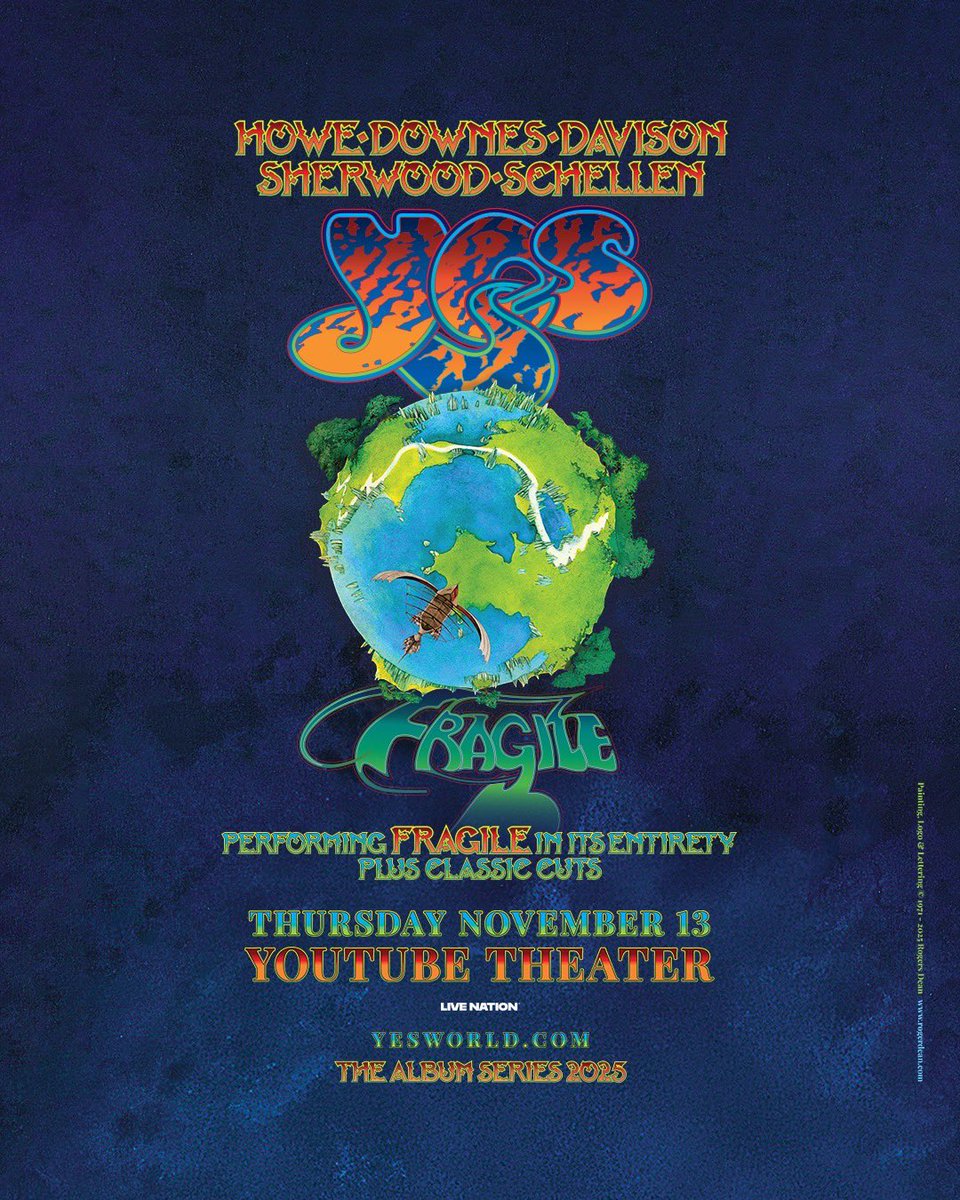 JUST ANNOUNCED: YES comes to #YouTubeTheater on Thursday, November 13 to perform FRAGILE in its entirety 🌎  Tickets on sale Friday, June 13 at 10am!

Sign up to become a YouTube Theater Insider to gain access to the venue pre-sale: youtubetheater.com/contact-us/sig…