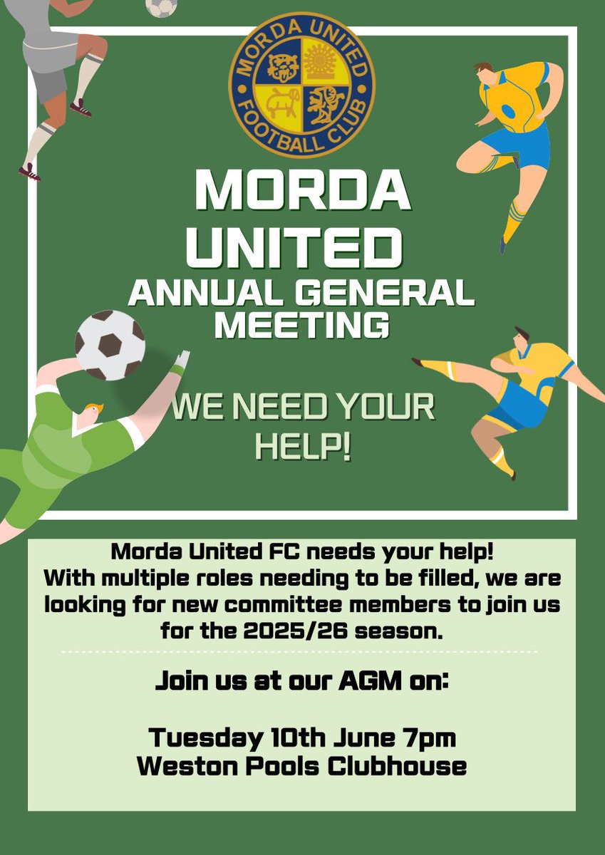 Last call out for tonight's AGM!

The clubs future is on the line and this meeting is so important.

Please share, tag etc and make people aware of the AGM tonight. 

Please comedown to Weston Pools, 7pm start to get involved.

Thanks
🟡🔵