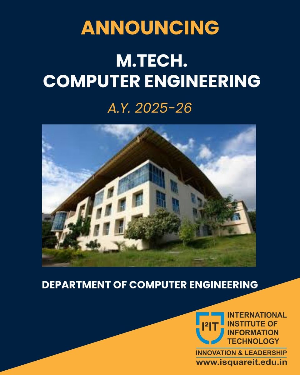 Launching M.Tech. in Computer Engineering | A.Y. 2025–26

To know more, please connect with us - +91 20 22933441 / 2 / 3 or admissions@isquareit.edu.in; info@isquareit.edu.in 

#i2it #isquareitpune #engineersedge #MTechAtI2IT #ComputerEngineering
