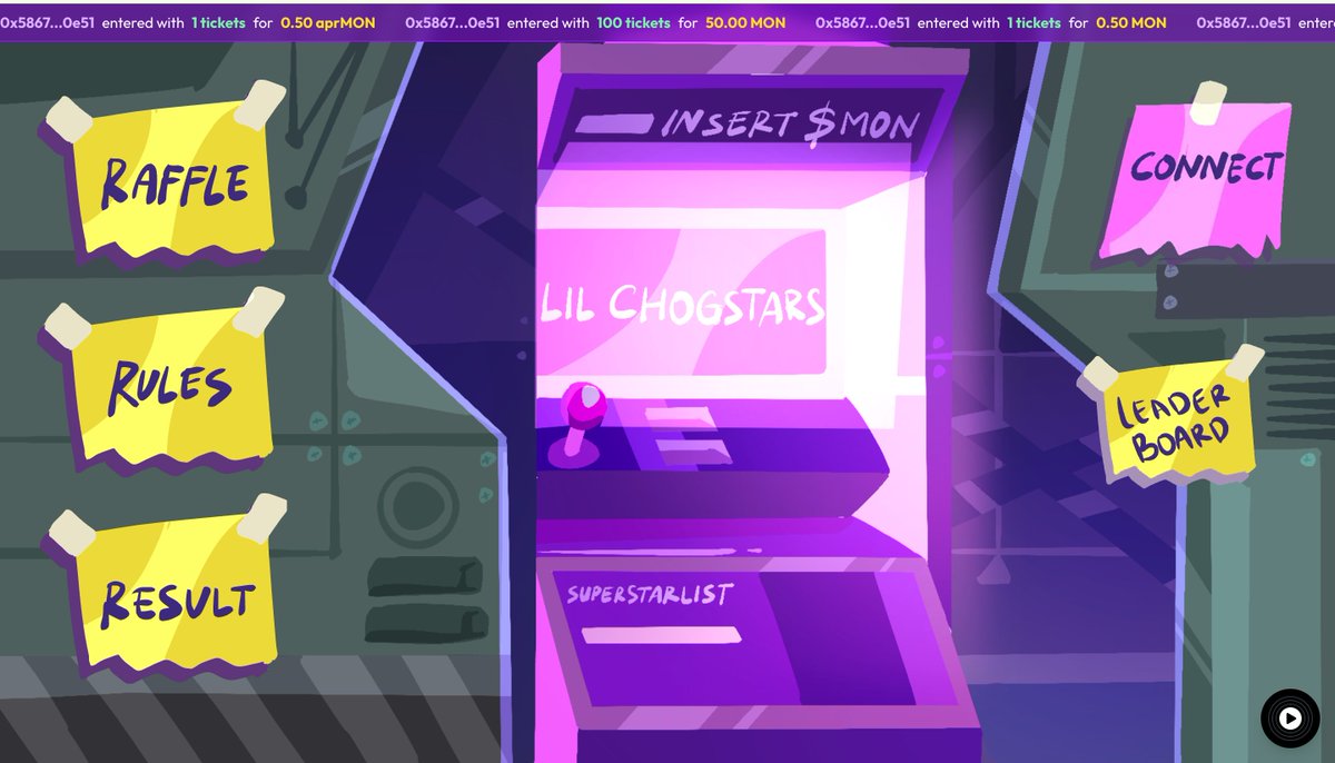 ‼️Chogstars Onchain Raffle‼️

Deposit $Mon / $aPrMon (<a href="/apr_labs/">aPriori ⌘</a>) , pray, and stand a chance to win:
✨ 150 Superstarlist spots
🎟️ WLs from top-tier ███REDACTED███ partner NFT projects

Start with 0.5 $Mon, or go full degen.
👉 Join here: raffle.lilchogstars.com

goodluck⭐️