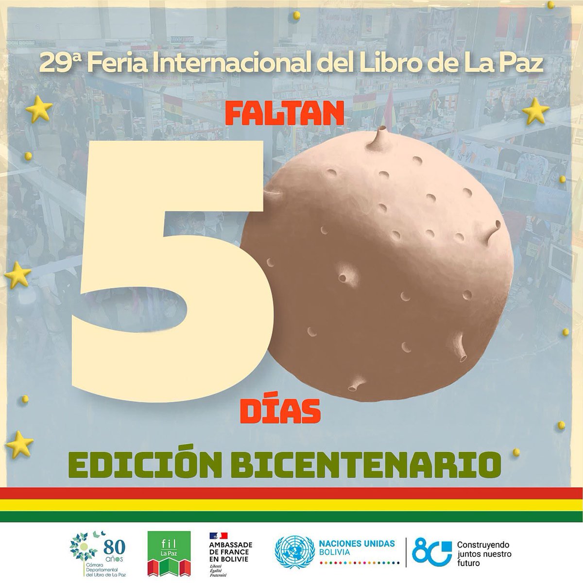 Feria Internacional del Libro de La Paz (@ferialibrolapaz) on Twitter photo ¡Estamos preparando el reencuentro!... 🤗⏳🚀 En 5️⃣0️⃣ días nos vemos en la <a href="/ferialibrolapaz/">Feria Internacional del Libro de La Paz</a> Edición Bicentenario. 📚✨🤩
📅 Recuerda que la #FILLaPaz se realizará del 3️⃣0️⃣ de julio al 1️⃣0️⃣ de agosto en el Campo Ferial Chuquiago Marka.📍 ¡Estamos preparando el reencuentro!... 🤗⏳🚀 En 5️⃣0️⃣ días nos vemos en la <a href="/ferialibrolapaz/">Feria Internacional del Libro de La Paz</a> Edición Bicentenario. 📚✨🤩
📅 Recuerda que la #FILLaPaz se realizará del 3️⃣0️⃣ de julio al 1️⃣0️⃣ de agosto en el Campo Ferial Chuquiago Marka.📍