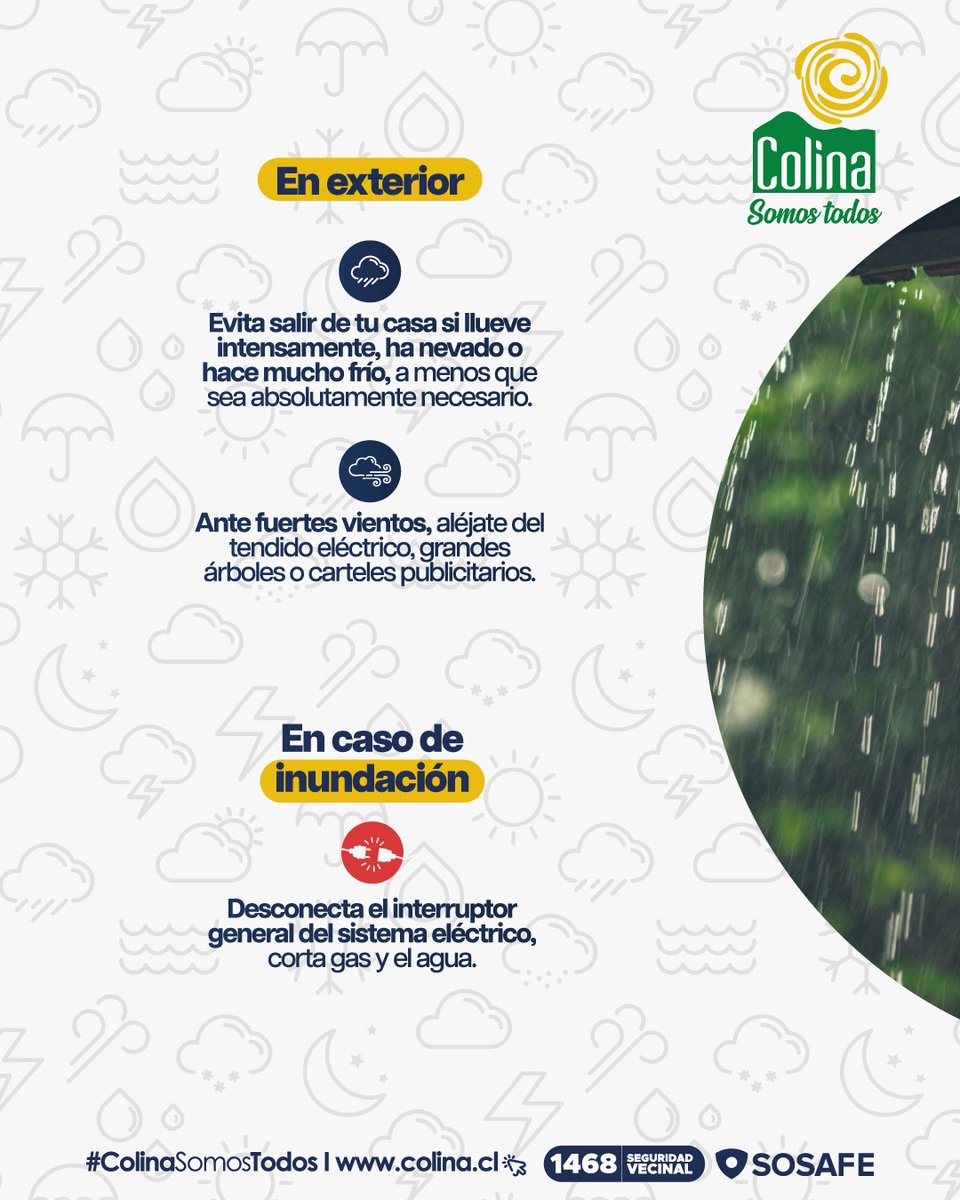 Municipalidad Colina (@municolina) on Twitter photo โ ๐๐ก ๐๐ข๐๐๐ก๐ ๐ก๐ข๐ฆ ๐ฃ๐ฅ๐๐ฃ๐๐ฅ๐๐ ๐ข๐ฆ ๐ฃ๐๐ฅ๐ ๐๐ ๐๐๐จ๐ฉ๐๐
Durante este otoรฑo e invierno, las lluvias y el viento pueden provocar emergencias que afecten el diario vivir; por eso, compartimos con la comunidad una serie de medidas preventivas, que de manera โ ๐๐ก ๐๐ข๐๐๐ก๐ ๐ก๐ข๐ฆ ๐ฃ๐ฅ๐๐ฃ๐๐ฅ๐๐ ๐ข๐ฆ ๐ฃ๐๐ฅ๐ ๐๐ ๐๐๐จ๐ฉ๐๐
Durante este otoรฑo e invierno, las lluvias y el viento pueden provocar emergencias que afecten el diario vivir; por eso, compartimos con la comunidad una serie de medidas preventivas, que de manera