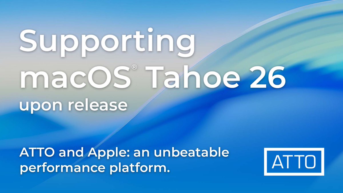 ATTOTechnology's tweet image. Creative workflows need high-performance connectivity. Mac users trust ATTO for reliable performance. When Tahoe releases, we’ll support it from day one!

#CreativeTech #MacPerformance #ATTOConnectivity #TahoeReady #macOS

atto.com/apple/
