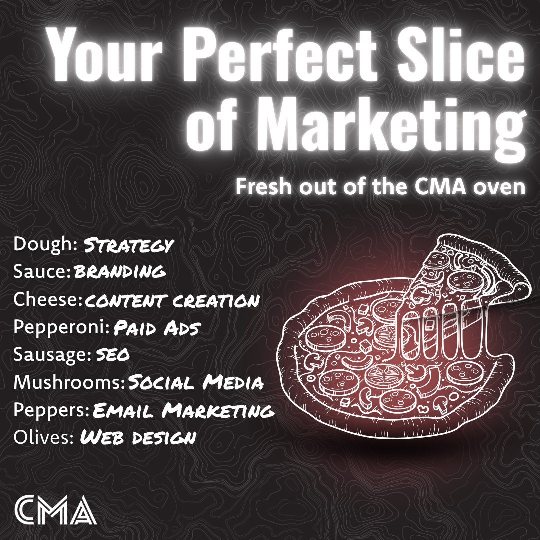 CMAresults's tweet photo. Marketing is a lot like pizza. 🍕

Get the base right. Layer in the good stuff. Serve it hot.

What’s your go-to topping for campaign success?

#MarketingStrategy #DigitalMarketing #BrandStrategy #ContentMarketing #CMAResults https://t.co/xlhrklasNy