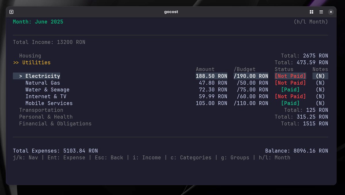 CodeRustle's tweet image. I just did some updates to my gocost app to enhance the category view and to have the possibility to filter the categories. 

Check it out here: github.com/madalinpopa/go…

#Go #cli #golang #bubbletea #opensource