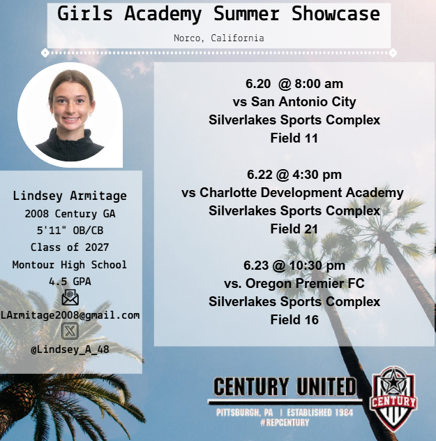 Lindsey_A_48's tweet photo. I am so excited to play with my new team at the @GAcademyLeague Summer Showcase next week! Hope you can catch a game! @ImYouthSoccer @Century_Utd https://t.co/yryVemH17i