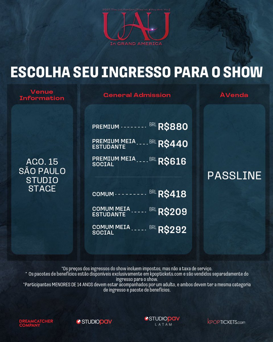 studiopav_latam's tweet photo. #InSomnia, aqui está a informação sobre os ingressos e o cronograma de vendas para ❣️ UAU 2025 The 1st FanCon [Playlist #You Are You] in Grand America ❣️

Em breve vamos compartilhar mais detalhes sobre os locais, horários e datas de venda de ingressos e pacotes de benefícios. Obrigada pela paciência! 🎟️

🚨 Os pacotes de benefícios VVIP e VIP não incluem o ingresso de admissão ao show. Eles são opcionais e servem para elevar sua experiência, disponíveis para todos que adquirirem ingresso para o show. É obrigatório ter ingresso do show para comprar esses pacotes! 🚨

#UAU #Dreamcatcher_UAU #유아유 #인썸니아 @hf_dreamcatcher