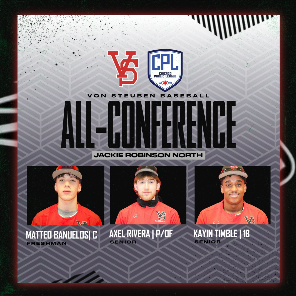 Congratulations to our 3 Jackie Robinson North 2025 All Conference Team selections. Selections were based on performance and stats in this years 14 JRN conference games. Go Panthers! @cplathletics @vonsteubenmsc