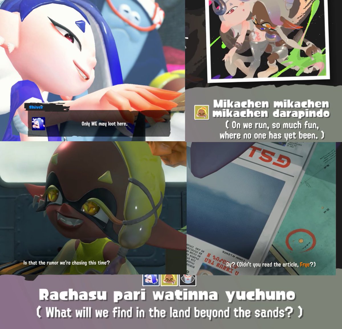 _CSenpai_'s tweet photo. The spiral codename rumored to be Splatoon 4 was actually similar wording for the “Spirhalite” islands, for a new SPIN OFF

Deep Cut’s lyrics in 3 wishes reflect moments in reveal trailer

They’re BANDITS so them leaving the Splatlands is a Day 1 set up

DEVS I NEVER DOUBTED YOU https://t.co/Z5DdnFPcHl