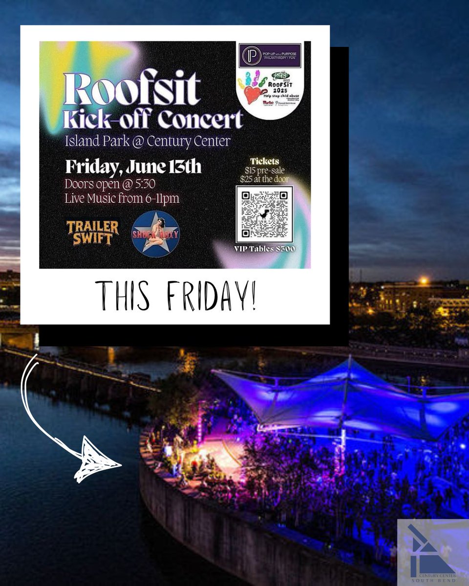Come to the Century Center this Friday to enjoy live music for a great cause! The event will be held outside on the Island, with a beautiful view of the water. Doors open at 5:30 PM, and the music will begin at 6:00 PM. 

Tickets:
Pre-sale $15
At the door $25