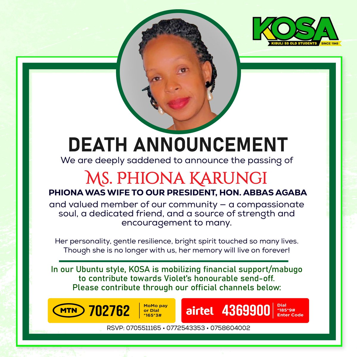 In the darkest moments, our spirit of togetherness gels us, and pulls us through. Join us in supporting Phiona's send-off arrangements.