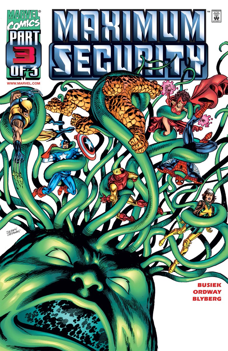 comicbookaddt's tweet image. Remember &quot;Maximum Security&quot; event from 2000? 
The Earth was turned into an intergalactic penal colony! 👽 It was an epic, sprawling crossover that saw heroes like the Avengers and X-Men dealing with Earth&apos;s new status as a galactic prison. 

#MarvelComics #MaximumSecurity…