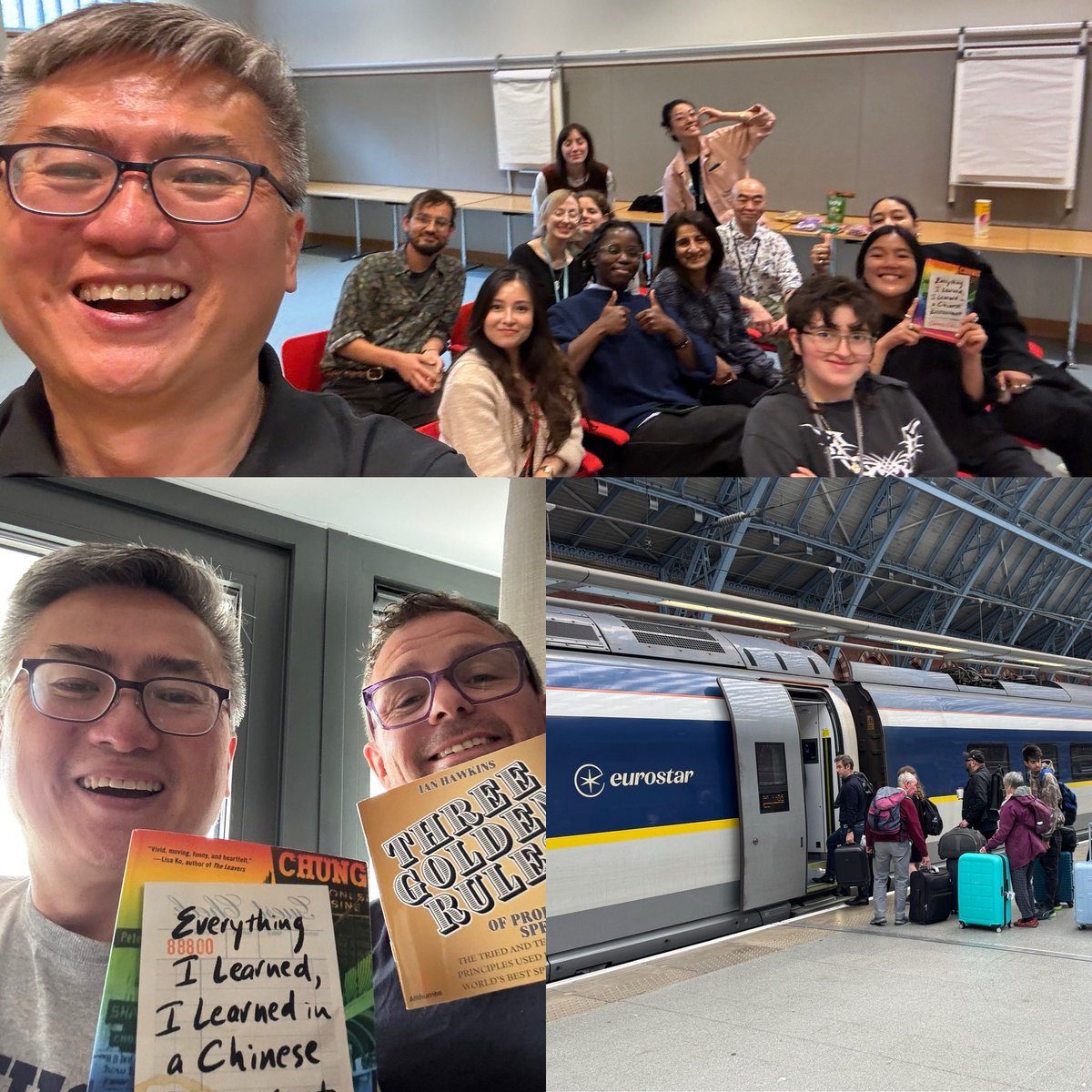 Thanks, UK. 25 days and 15 events. Nice to end with @britishlibrarycommunity staff members. Look forward to coming back. Also stayed w/ writer / speaker @smartmrhawkins Now off to St. Etienne for one more talk!