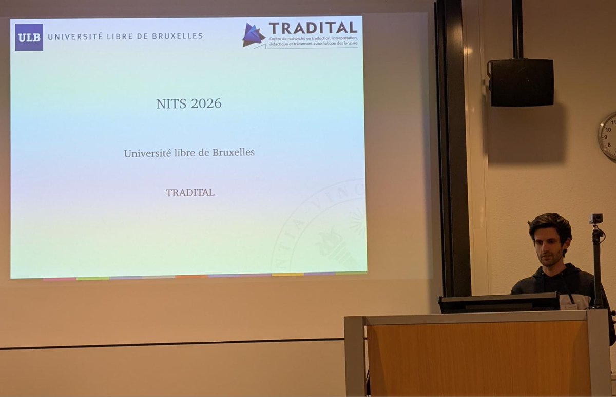Dimitar Shterionov (@dshterionov) on Twitter photo The next NITS workshop, taking place in May 2026 is organised by Damien Hansen and the TRADITAL team (tradital.ltc.ulb.be) and will be hosted by <a href="/ULBruxelles/">Université libre de Bruxelles</a> The next NITS workshop, taking place in May 2026 is organised by Damien Hansen and the TRADITAL team (tradital.ltc.ulb.be) and will be hosted by <a href="/ULBruxelles/">Université libre de Bruxelles</a>