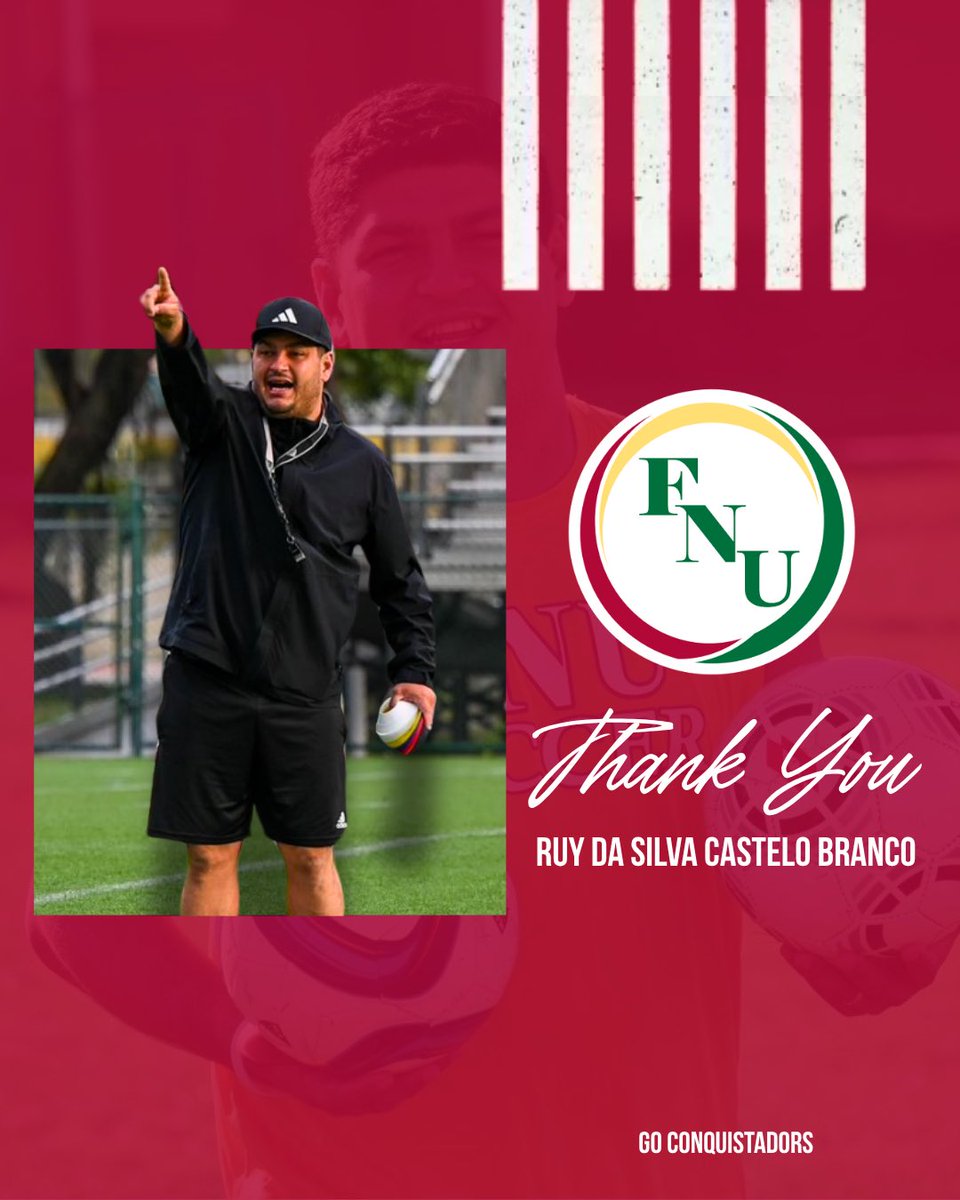 𝑴𝒓. 𝑪𝒐𝒏𝒒𝒖𝒊𝒔𝒕𝒂𝒅𝒐𝒓 𝑩𝒊𝒅𝒔 𝑭𝒂𝒓𝒆𝒘𝒆𝒍𝒍.⚔️🛡️

Thank you for everything you did for #FNU soccer, Coach Ruy! We will miss you and wish you the best in your next endeavor!!

#GoConquistadors // #TheRightWayToPlay