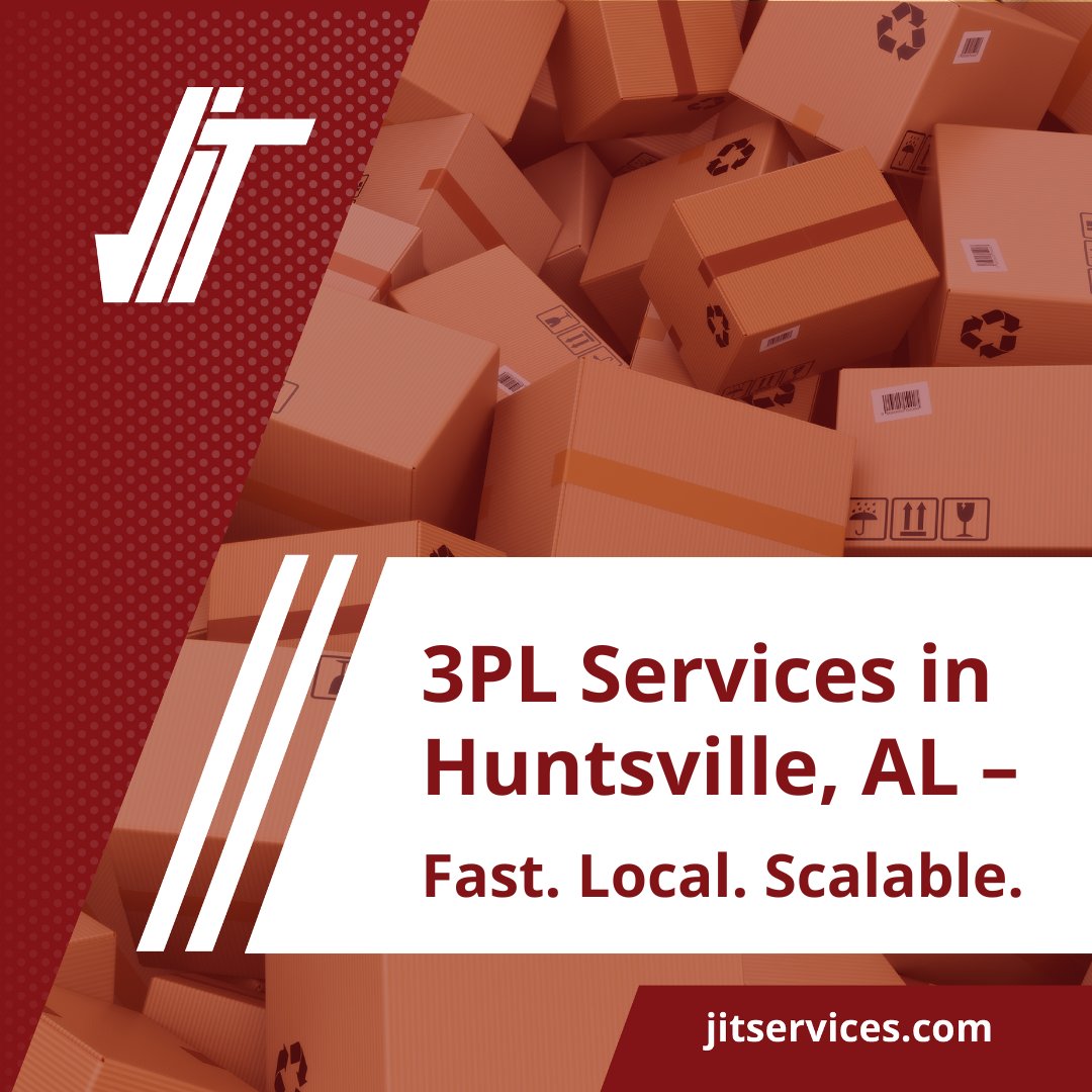 📦 Your Alabama Advantage: 3PL in Huntsville

JIT Services offers 3PL solutions in Alabama that support manufacturers looking for fast, flexible distribution across the Southeast.

🔗 bit.ly/3XmTgzA

#DistributionHuntsville #3PLAlabama #JustInTimeServices #JITServices