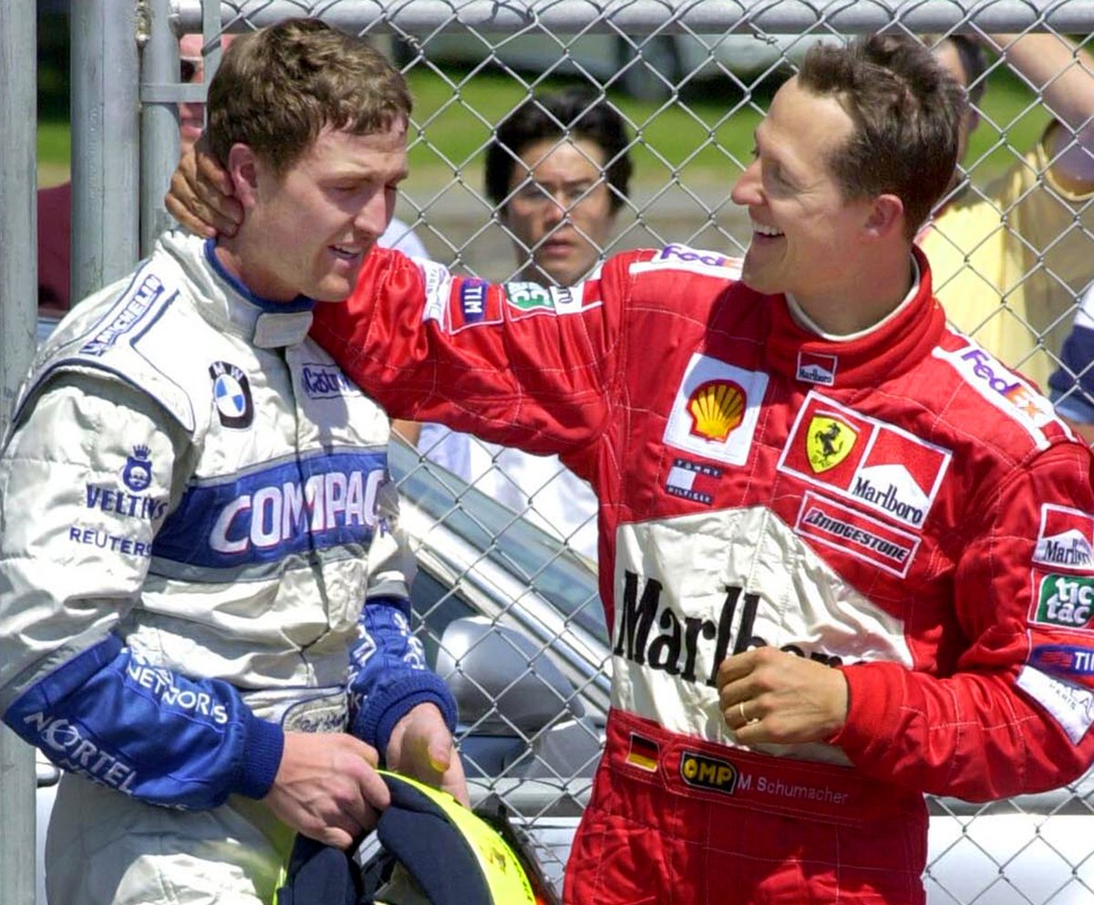 F1's tweet photo. On this day 24 years ago... Michael &amp; Ralf Schumacher become the first and only brothers to stand on an F1 podium together, with a 1-2 in Canada 🫂

They would go on to achieve the feat FIVE times in total 🖐️

#F1 #CanadianGP https://t.co/lEwUsEgJod