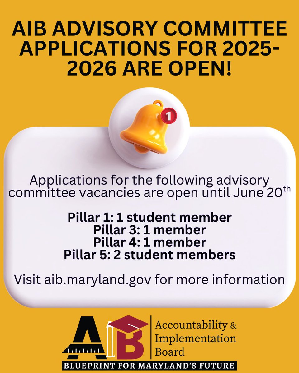 The AIB is seeking applications to fill vacant seats on each of our Advisory Committees for 2025-2026. Seats are open as follows: 
Pillar 1: 1 Student Member 
Pillar 3: 1 Member 
Pillar 4: 1 Member 
Pillar 5: 2 Student Members

Apply here: docs.google.com/forms/d/e/1FAI…