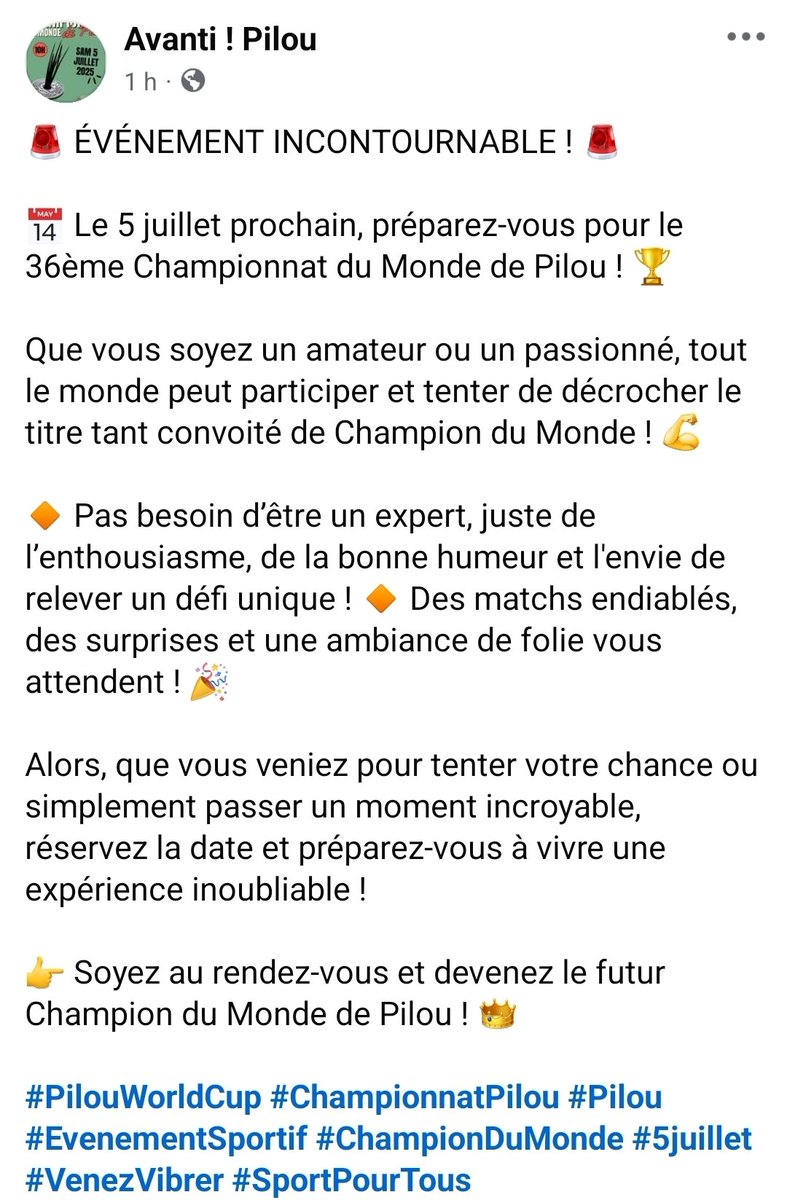 Championnat du monde de pilou le samedi 5 juillet à #Coaraze #ValléeDuPaillon
Venez nombreux ! 
Petite restauration sur place pas de CB
#Pilou #Pilo <a href="/OcGCNissa/">OcGC Nissa 🔴⚫️</a> <a href="/Cedrocancourt/">Cédric Rocancourt</a> <a href="/actualites_nrv/">Actualités NRV Nice NiceRendezVous™®</a> <a href="/F3cotedazur/">France 3 Côte d'Azur</a> <a href="/BFMCotedazur/">BFM Nice Côte d'Azur</a> <a href="/Nice_Matin/">Nice-Matin</a> #AvantiPilou