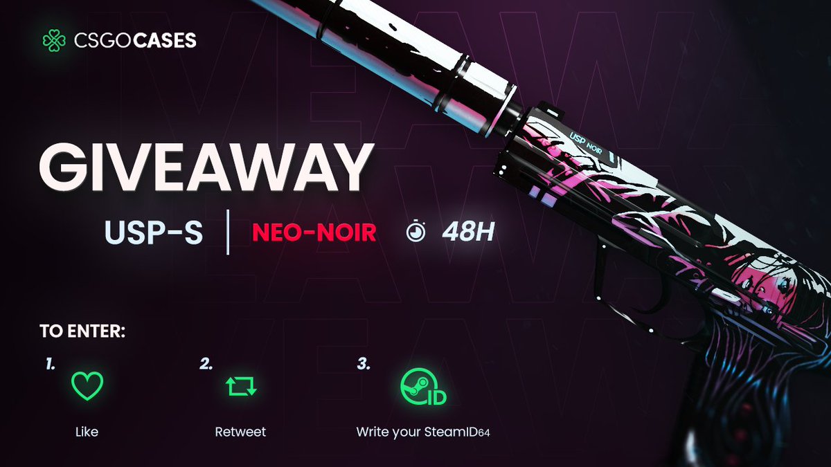 csgocasescom's tweet photo. 💥USP-S | Neo-Noir (BS) GIVEAWAY💥

How to Enter: 
💗Like
🔁Retweet
✍️Write your SteamID64

🎁Winner will be announced after 48h⏰

#cs2giveaways #cs2skins #csgocases #cs2skinsgiveaway #cs2community #giveaway #CS2Giveaway #CS2 #CounterStrike2 #CS2 https://t.co/RonEW2bUVl