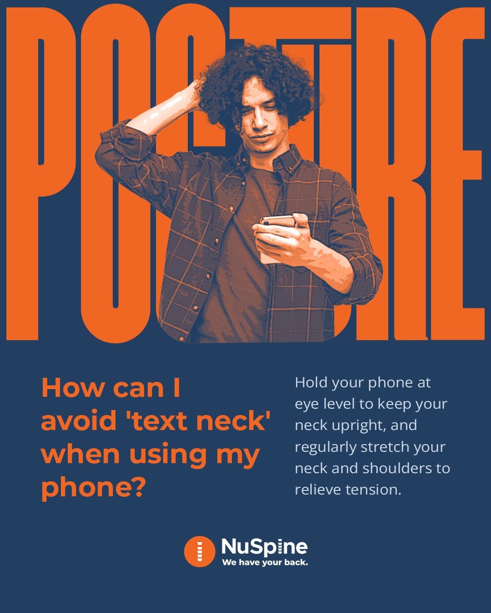 nuspine_chiro's tweet image. Looking down at your phone strains your neck and upper spine. Hold your device at eye level and stretch often to prevent tension. Good habits today protect your spine tomorrow. #TextNeck #TechPosture #SpinalWellness #NuSpine