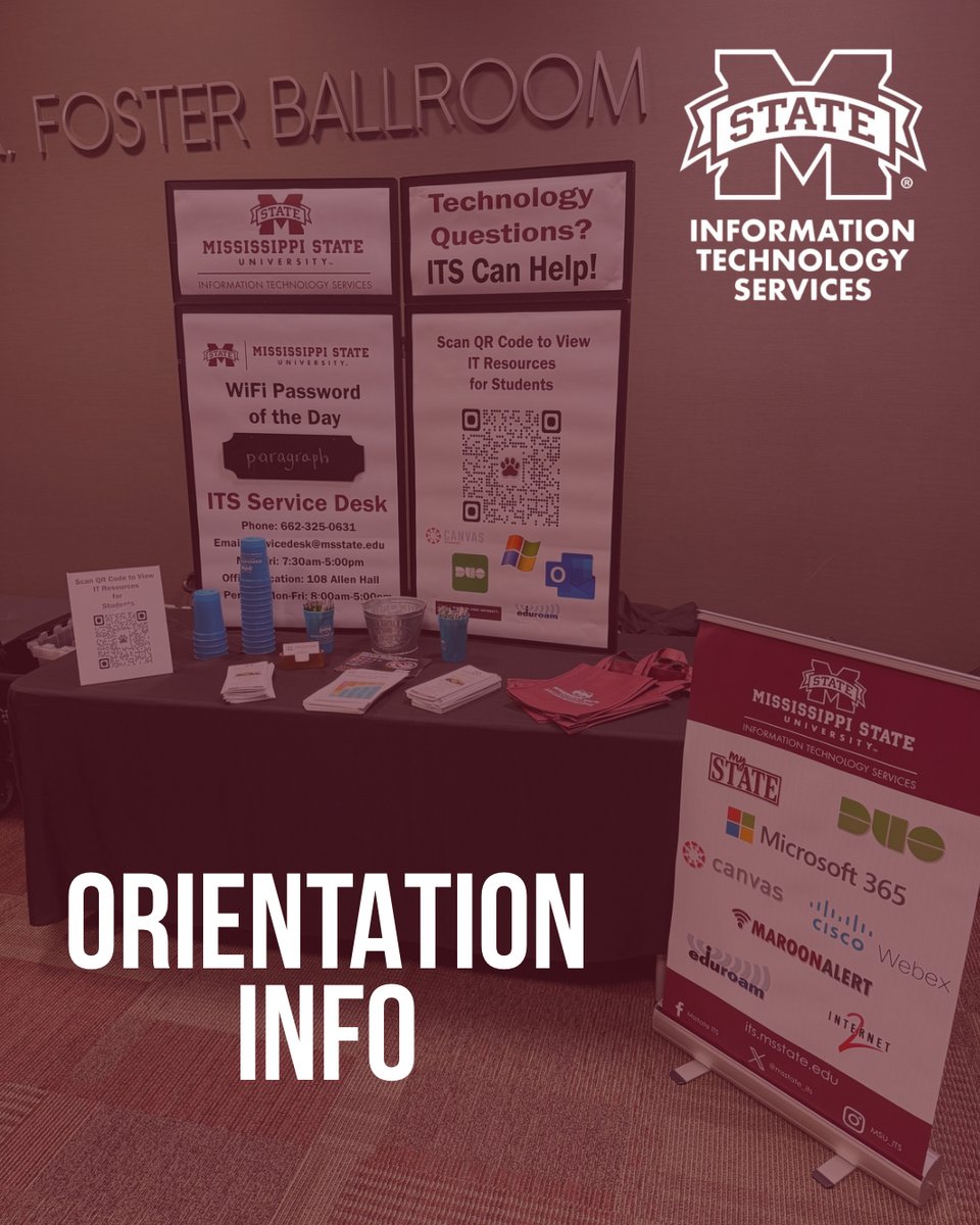 Have questions about anything tech? Swing by our orientation table to say hello, grab some swag, and learn about ITS and our services! We know all things WiFi, email, Canvas, and more. Can’t wait to meet you, and welcome to MSU!👩‍💻 #msstate #msstateits #its