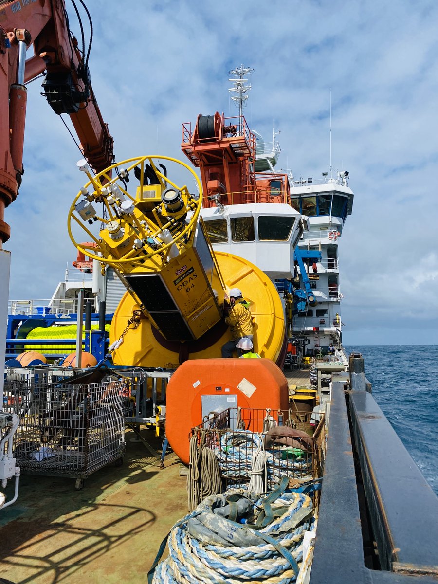 GeorgeEUproject's tweet image. The #RSSJamesCook has reached the PAP site in the Northeast Atlantic and teams and are preparing the gliders and floats for deployment. Last minute checks have also been done on the PAP mooring buoy and fixed ocean station sampler. Follow for more updates! 🌊