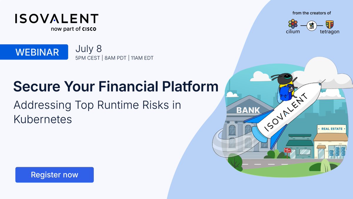 isovalent's tweet image. Join us for an in-depth webinar where we’ll walk through the top threats and how a Swiss financial institution secured their platform with Isovalent 🛡️

July 8, 5PM CEST | 8AM PDT | 11AM EDT👉 Register now: isovalent.site/3ZRlBPW 

#KubernetesSecurity #FinancialServices