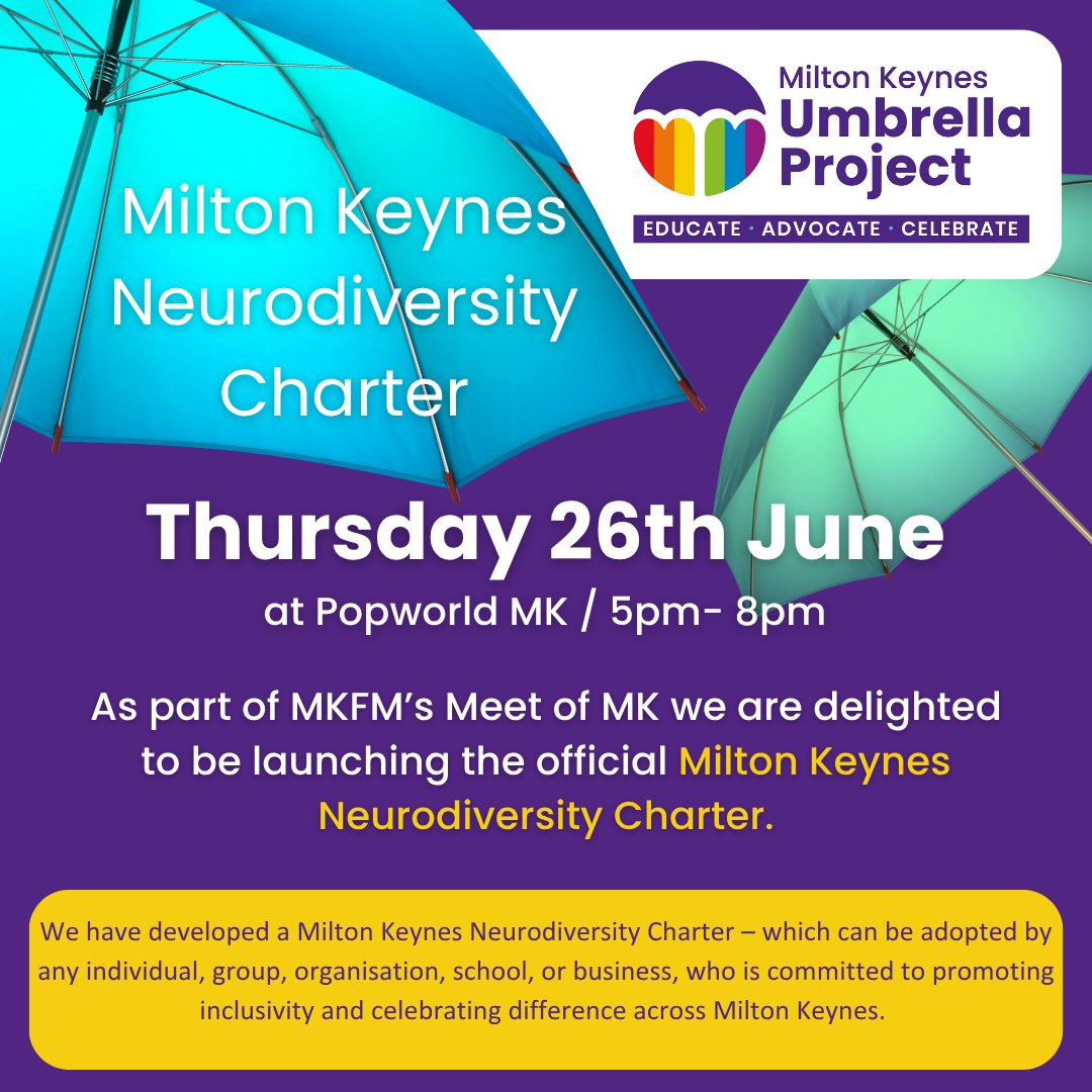 makewell (@wemakewell) on Twitter photo 📅Join us on Thursday 26th June for the launch of the Milton Keynes Neurodiversity Charter.
Get in touch with sammy@ecgtraining.co.uk for more information on how you can sign the Charter and commit to a more inclusive community. #educate #advocate #celebrate 📅Join us on Thursday 26th June for the launch of the Milton Keynes Neurodiversity Charter.
Get in touch with sammy@ecgtraining.co.uk for more information on how you can sign the Charter and commit to a more inclusive community. #educate #advocate #celebrate
