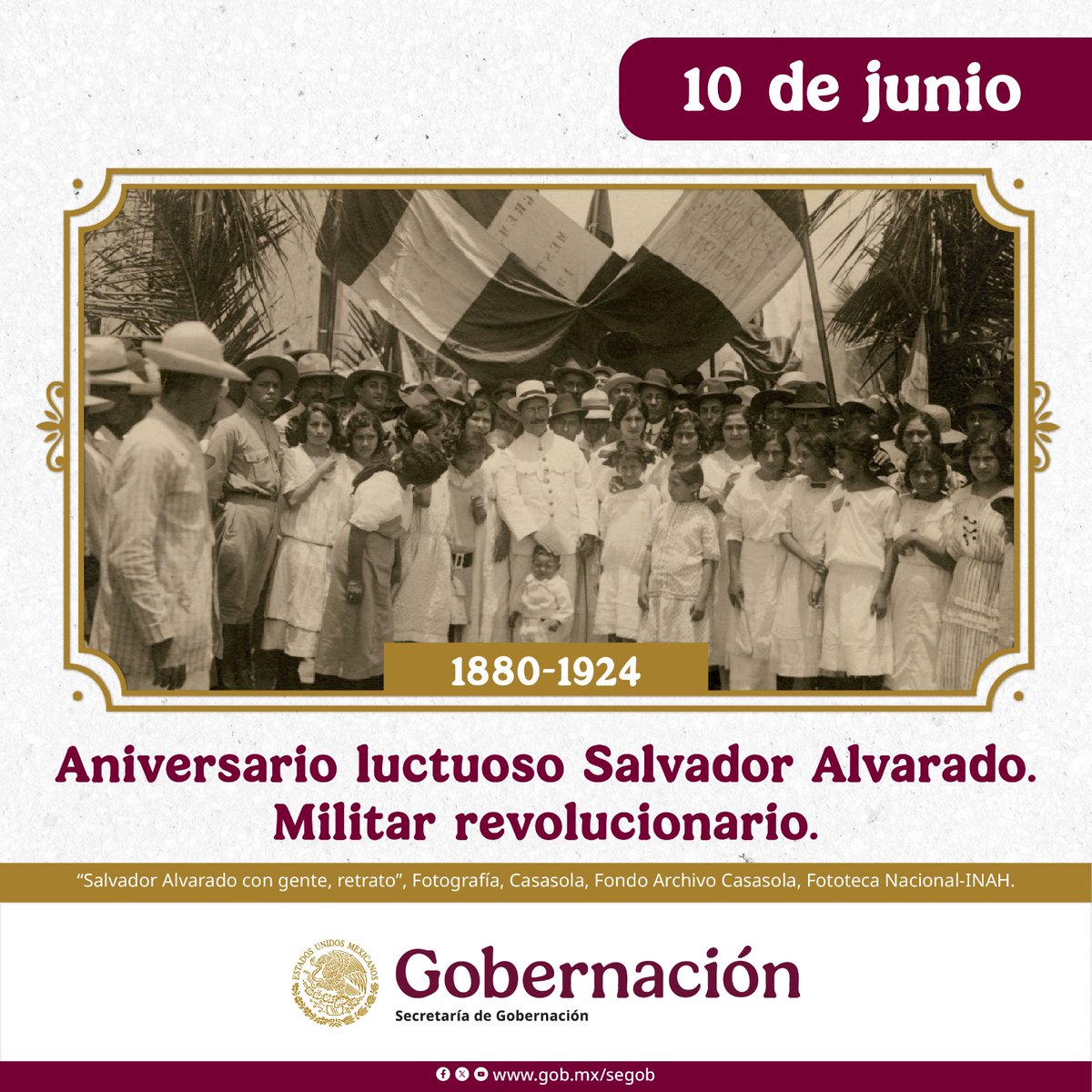 Hoy es el  99 aniversario luctuoso, dell militar sinaloense Salvador Alvarado. Participó durante la Revolución Mexicana en el maderismo, fue gobernador de Yucatán, mejoró las condiciones laborales de trabajadores mayas y llevó a cabo el Primer Congreso Feminista de México.