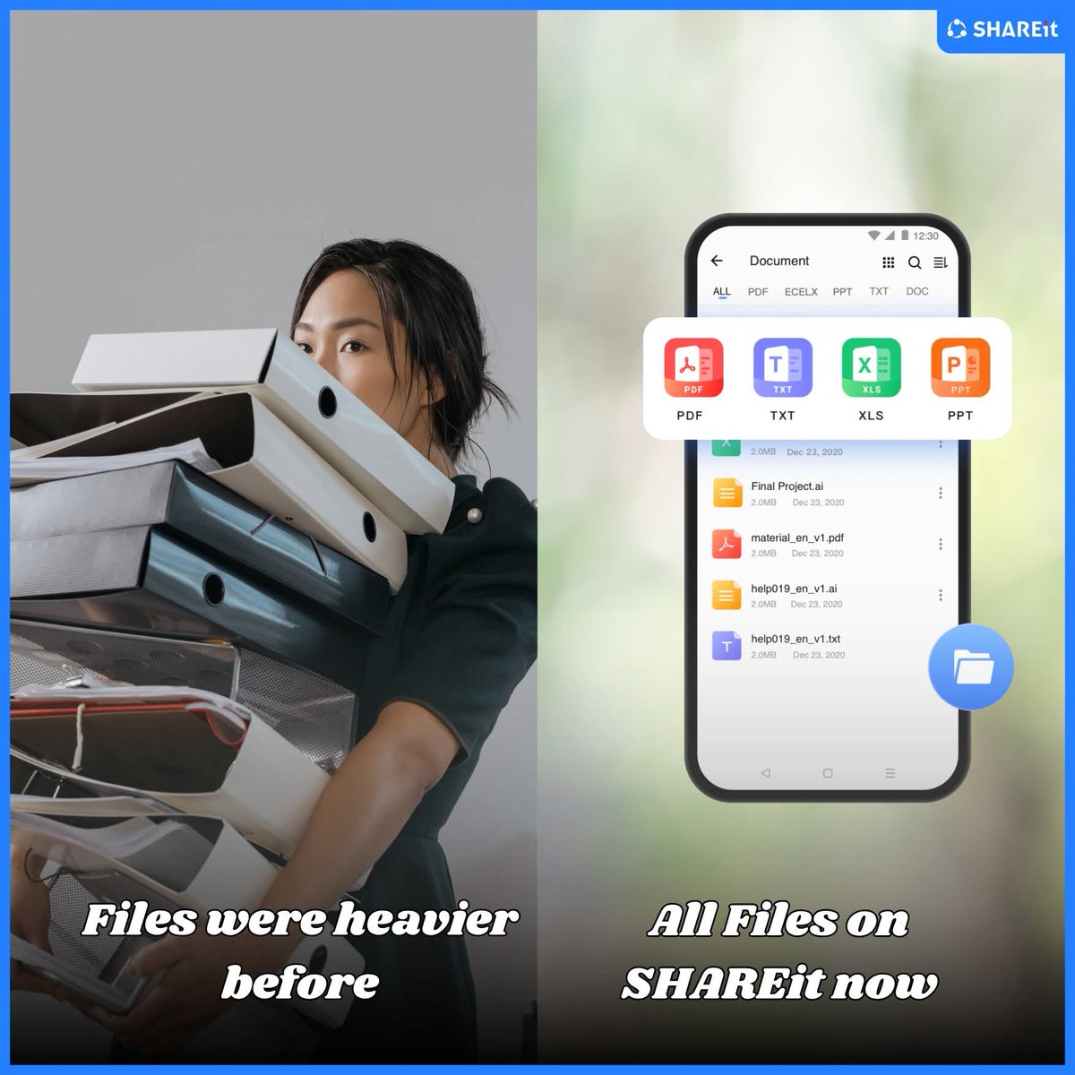 Global_SHAREit's tweet image. Files used to be heavy and hard to send. Now with SHAREit, you can share and preview them easily in one place. Fast, simple, and hassle-free! 📲✨ #SHAREit #EasySharing