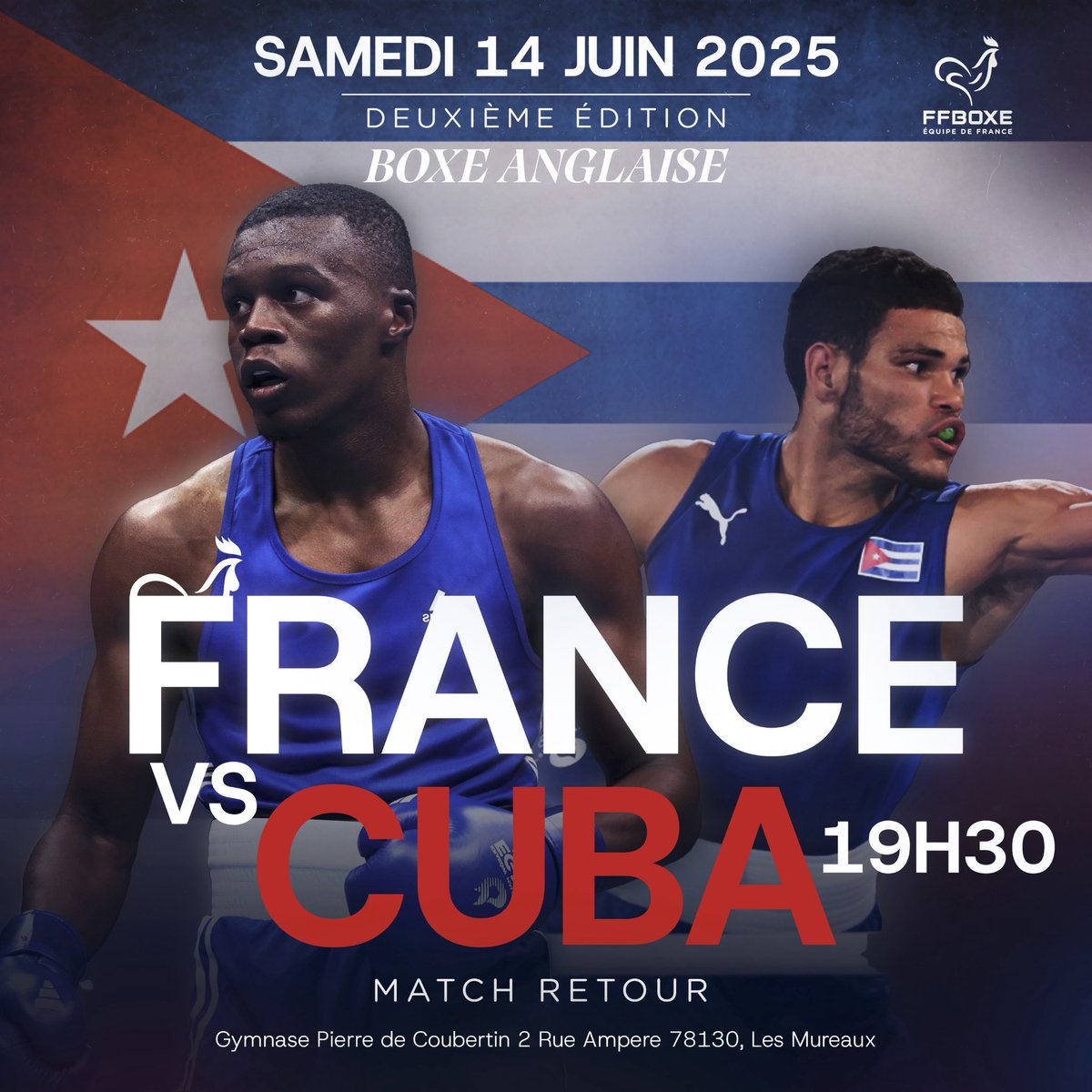 🇫🇷 𝐅𝐑𝐀𝐍𝐂𝐄 𝐕𝐒 𝐂𝐔𝐁𝐀 🇨🇺 : 𝐥𝐞 𝐦𝐚𝐭𝐜𝐡 𝐫𝐞𝐭𝐨𝐮𝐫 𝐜𝐞 𝐰𝐞𝐞𝐤-𝐞𝐧𝐝 ! 

Après une 1ère édition exceptionnelle ce samedi 7 juin à Pont-Audemer, qui s’est conclue par une égalité parfaite 5 combats remportés de chaque côté, le match retour arrive ce samedi 14 juin