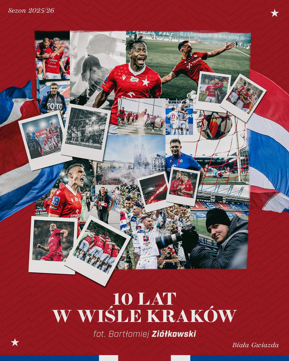 WislaKrakowSA's tweet photo. 10 lat minęło jak jeden dzień, prawda @ziolkowski_b? 🫡 Dokładnie dekadę temu klubowy fotograf - Bartłomiej Ziółkowski rozpoczął swoja fotograficzną przygodę z Białą Gwiazdą, która wciąż trwa! 📸

To był naprawdę udany czas, a teraz czekamy na więcej pięknych kadrów! 👊 https://t.co/XqItBCYwqj