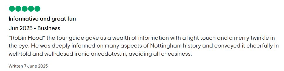 EzekialBone's tweet image. 1/3 great reviews for #robinhood 🎯 Town Tour last week went down (in) a storm! Rain lashed down but the #thegoodfight continued on the streets, in caves & ancient pubs. Join us Sat 14 June @CrossKeysNottm, ends with ales @Yeoldetripnott 🍻 @VisitNotts @No1tingham @NottinghamTIC