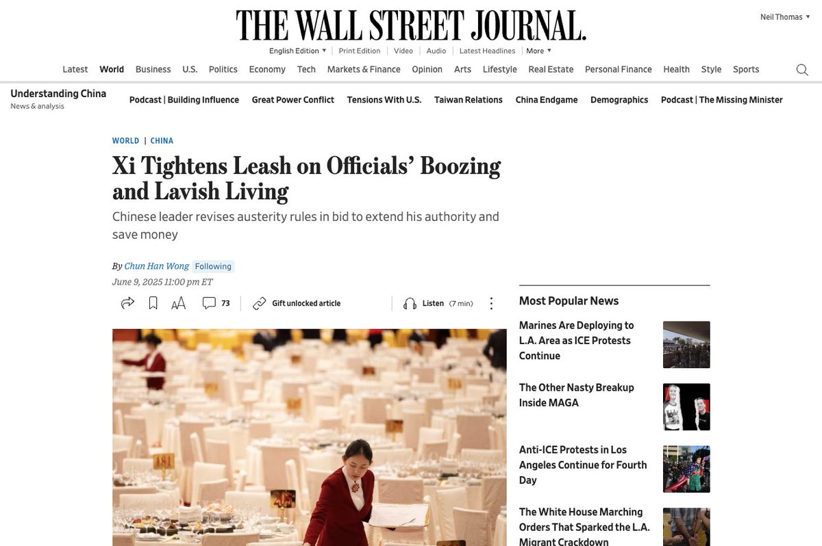 neilthomas123's tweet image. Communist Party cadres in China are literally drinking themselves to death on the job
Story from a must-read @ByChunHan piece in @WSJ:
"Local officials gathered in China’s central city of Xinyang in March for a seminar about regulations requiring them to be frugal. Over lunch,…
